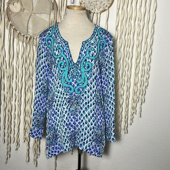 Lilly Pulitzer Beaded Tunic Top in Amelia Island Size L - Picture 1 of 11